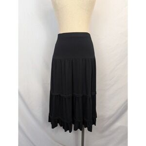 Karen Kane Tiered Midi Skirt XL Black Ruffle Boho Gothic Modest Made in USA